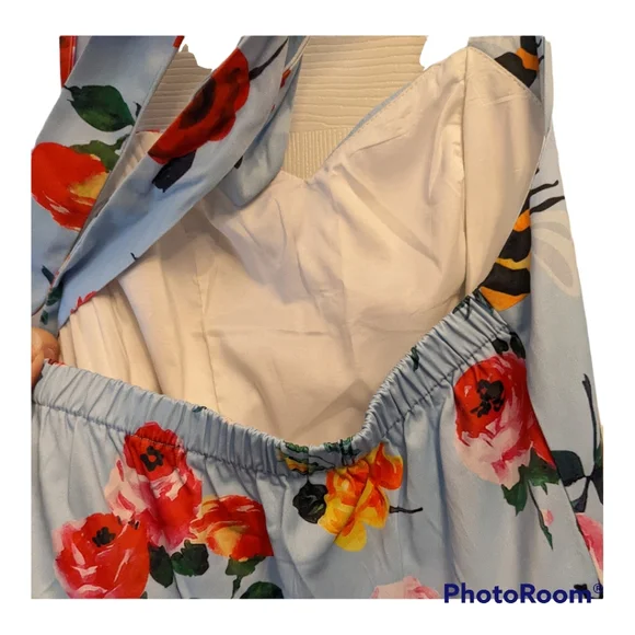 ANNI COCO HALTER 1950S FLORAL BEE PRINT ROCKABILLY COCKTAIL SWING DRESS SIZE S - Picture 8 of 16